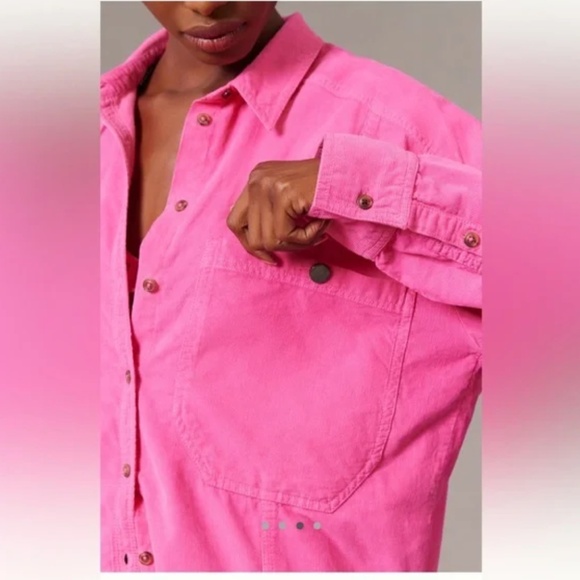 Anthropologie Pilcro Oversized & Relaxed Corduroy Shirt in Hot Pink Medium - Picture 4 of 16